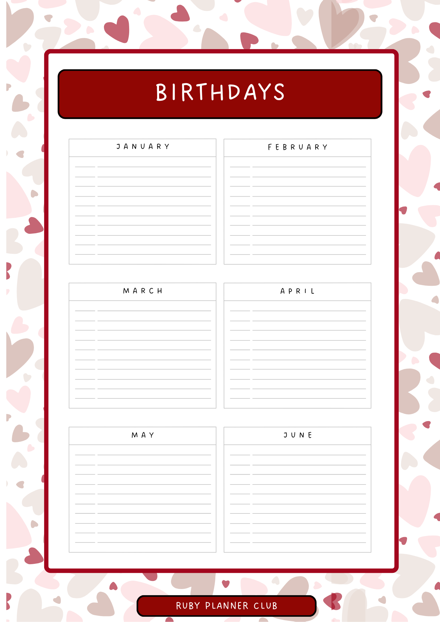 Inserts - Birthday Tracker