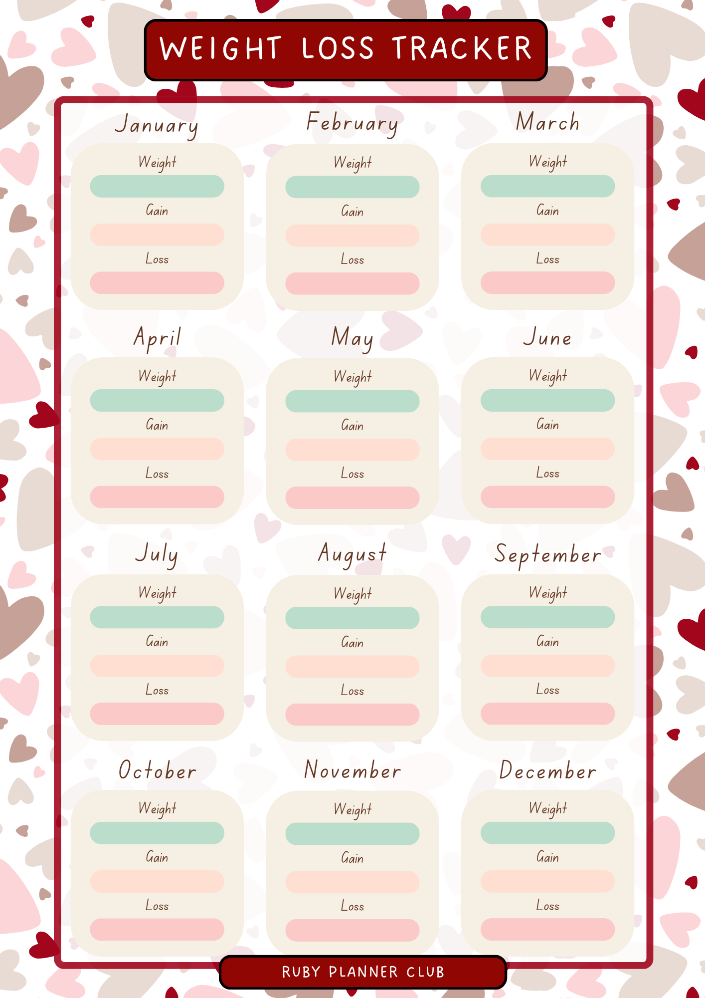 Inserts - Weight Loss Tracker