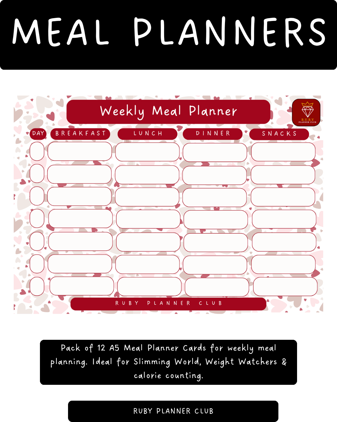 Inserts - Meal Planner (incl Snacks) (Set of 12)